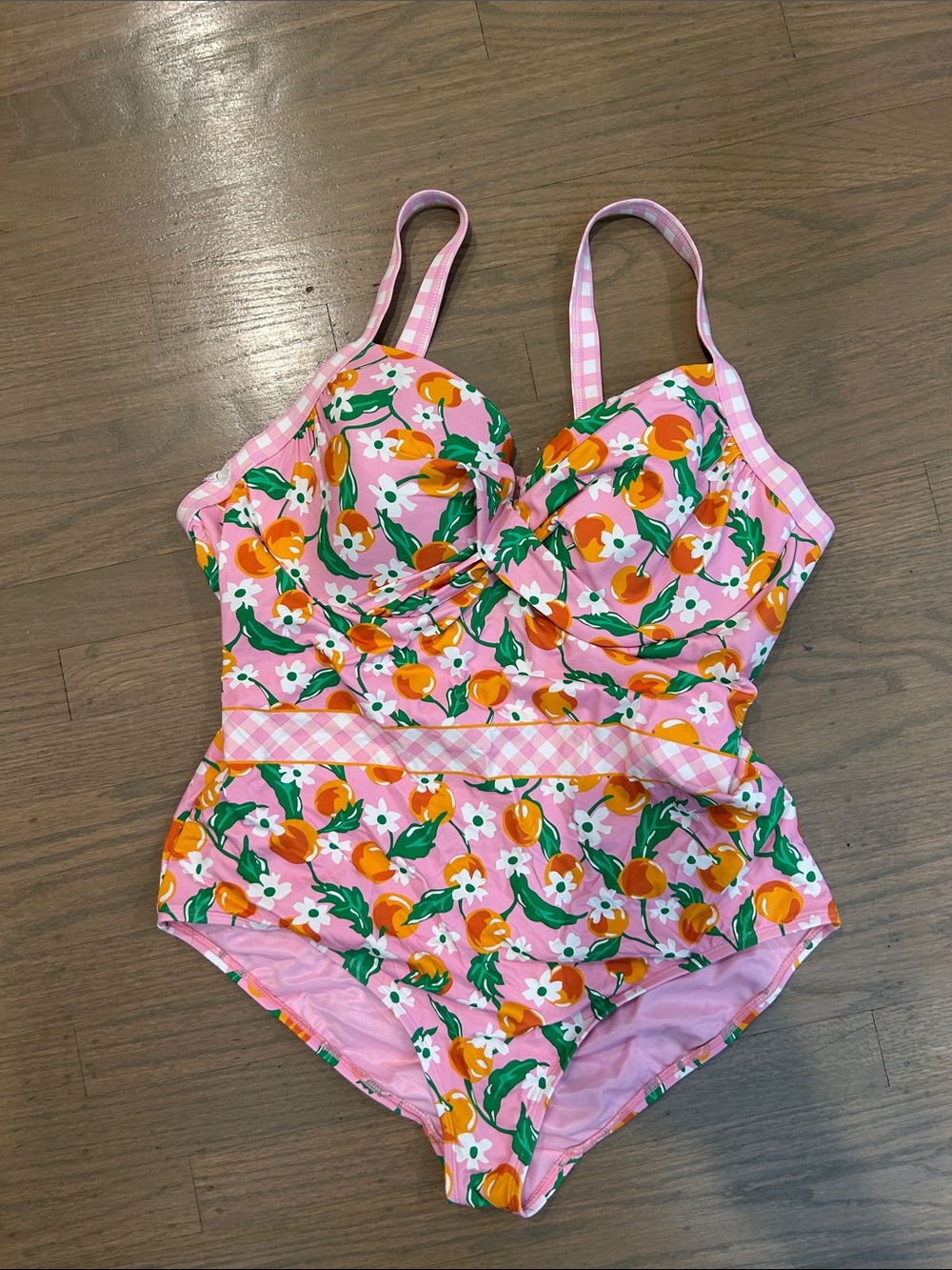 Lands' End x Draper James Pink Floral and Orange Fruit One-Piece Swimsuit